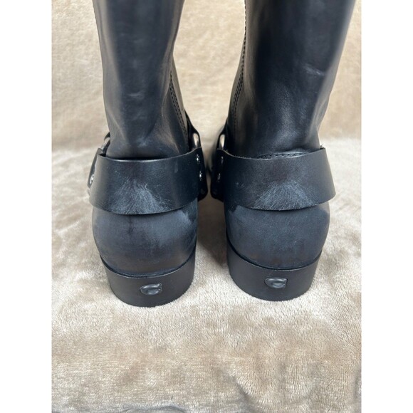 Coach Tara Moto Harness Pull On Boots Black Leather Biker Mid Calf Womens 9 B - Picture 5 of 11